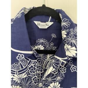 Hawaii Nei Men's Blue White Floral Cotton Button-Up Shirt Short Sleeve